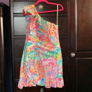 NWT Lilly Pulitzer Tiffani Stretch One Shoulder Dress Fiesta Bamba